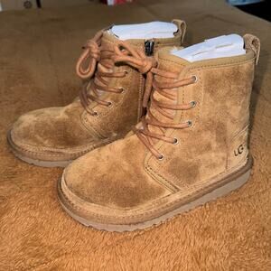 UGG K Harkley Chestnut Suede Lace-Up Boots Youth Size 1